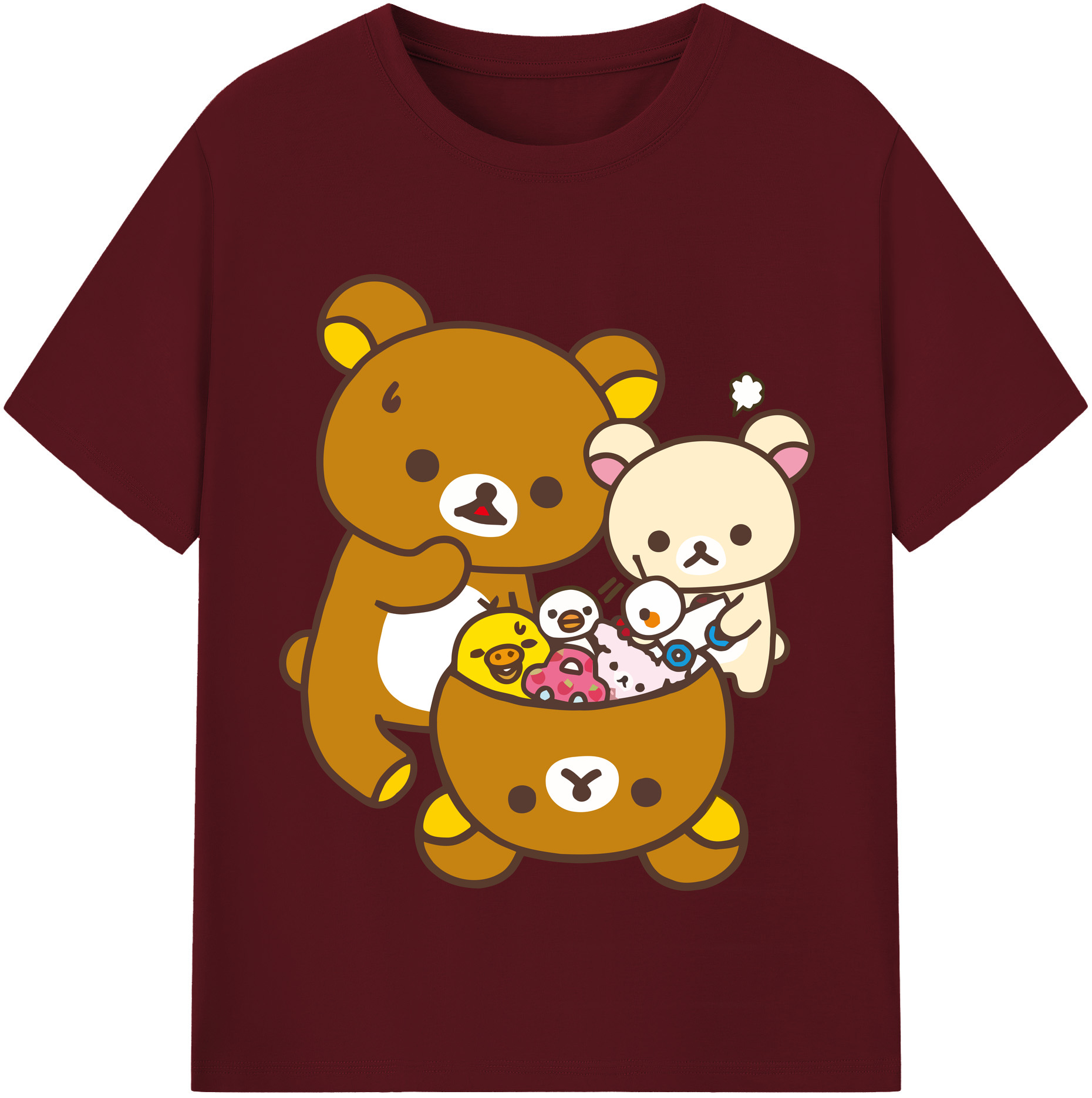 （画像用） リラックマ リラックマ キイロイトリ Rilakkuma Korilakkuma Kiiroitori 綿100％半袖Tシャツ（フロントプリント）